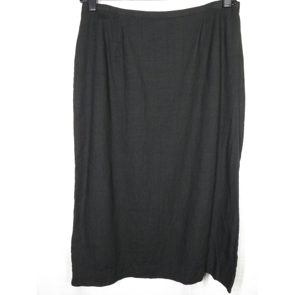 Preston & York Black Linen Blend Faux Wrap Midi Skirt Size 6